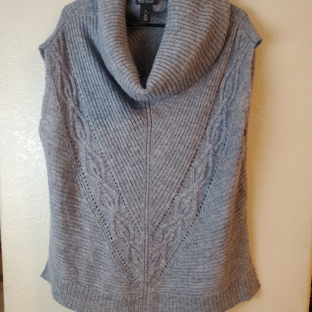 WHBM Gray Cable Knit Wool Sleeveless Cowl Sweater